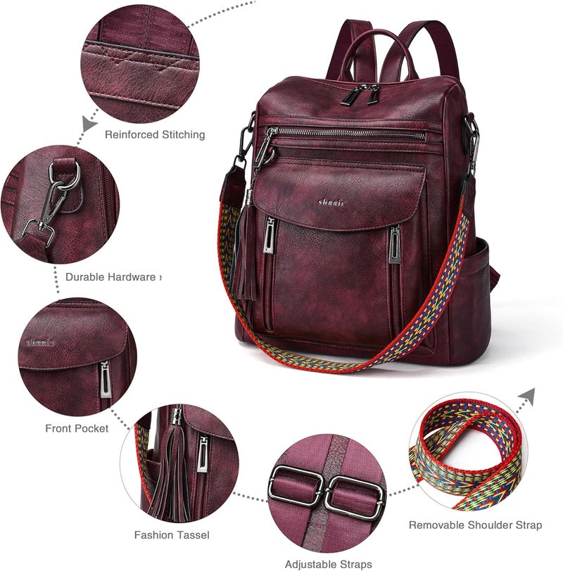 Shrrie Backpack Purse for Women Fashion Leather Backpack Purse Designer Travel Backpack Convertible Shoulder Bag with Wristlet - Image 5
